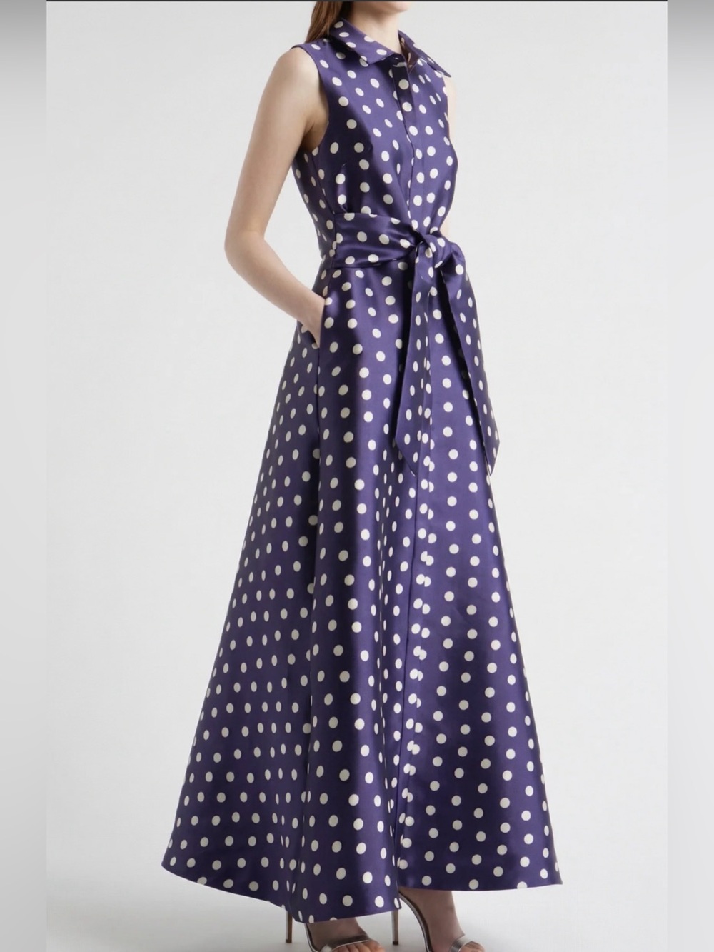 JULIA JORDAN SLEEVELESS POLKA DOT MAXI DRESS COLOR NAVY SIZE 6 NWT - Picture 9 of 13